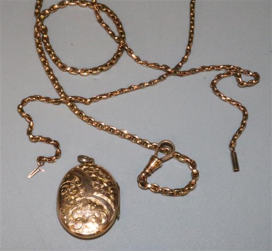 Two 9ct gold curblink chains and a locket